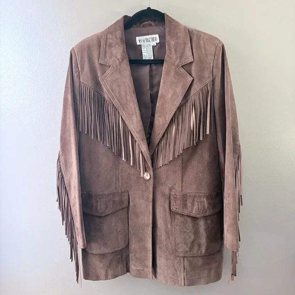 Vintage TOGETHER! Brown Suede Fringe Coat - Picture 1 of 10